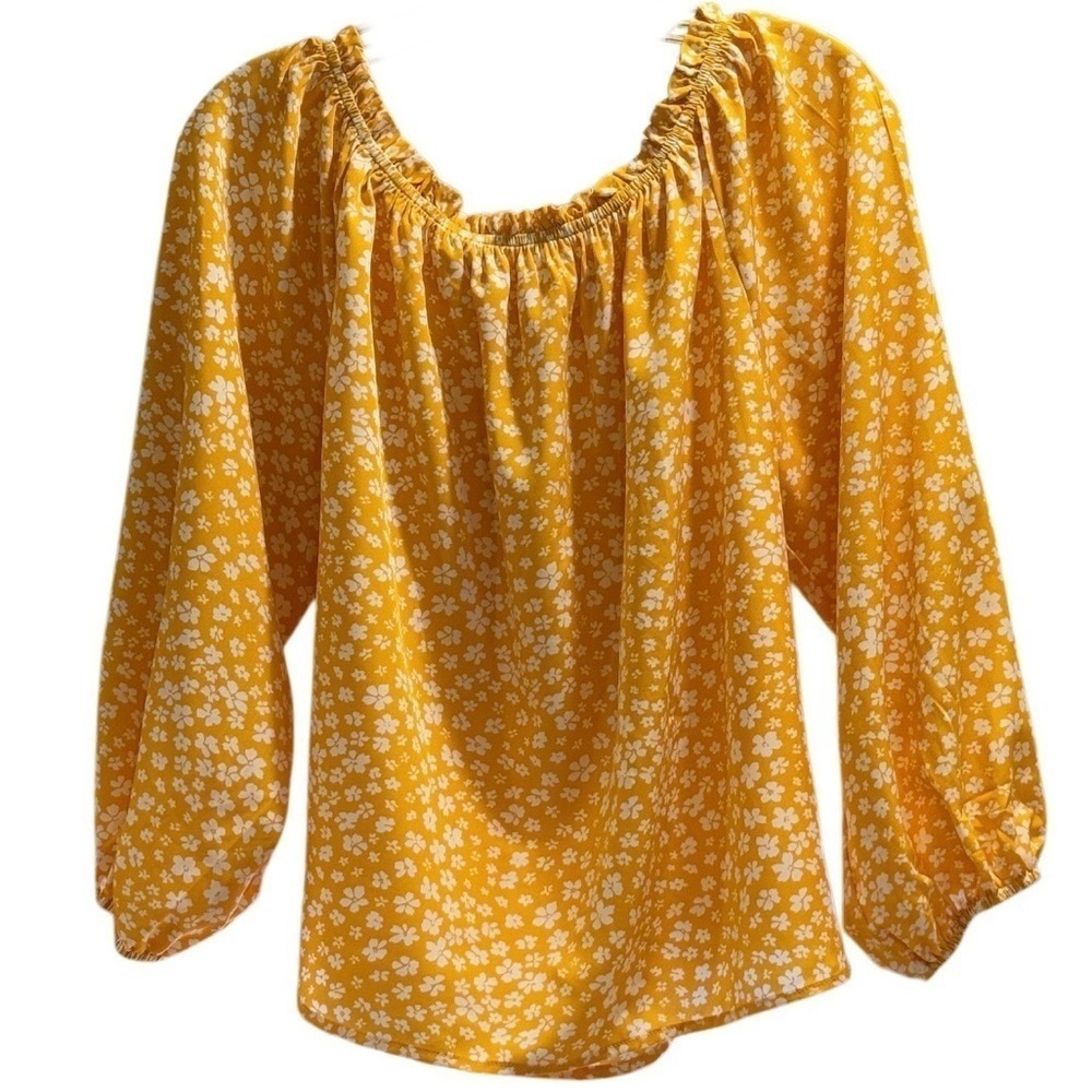Floral Yellow Off Shoulder Top - Size Medium
